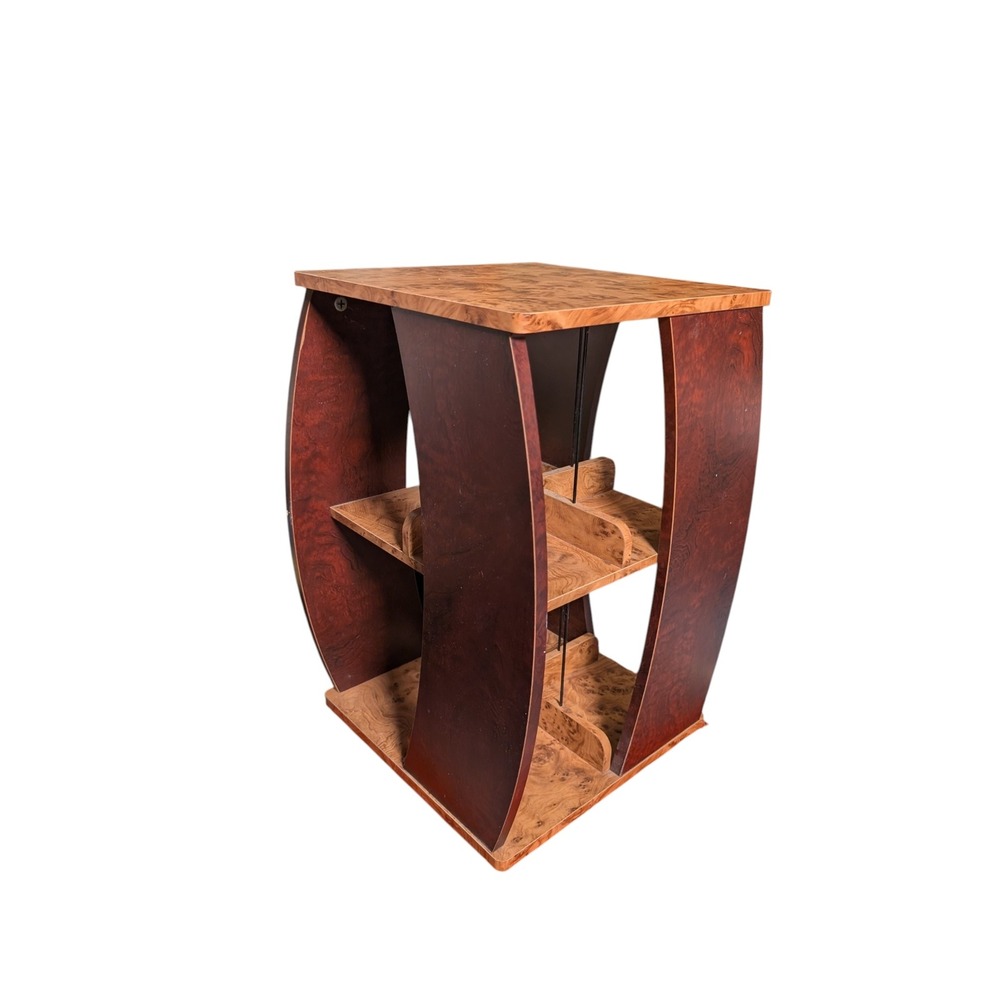 Atlantic Burl Wood Media Storage Tower Curved CD DVD Organizer Rack Brown